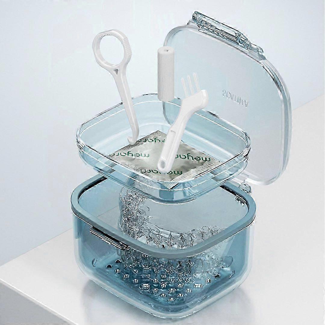 Denture Bath Case Cup Box Holder Storage Soak Container with Strainer, Denture Cup, Retainer Case, False Teeth Storage Box Holder