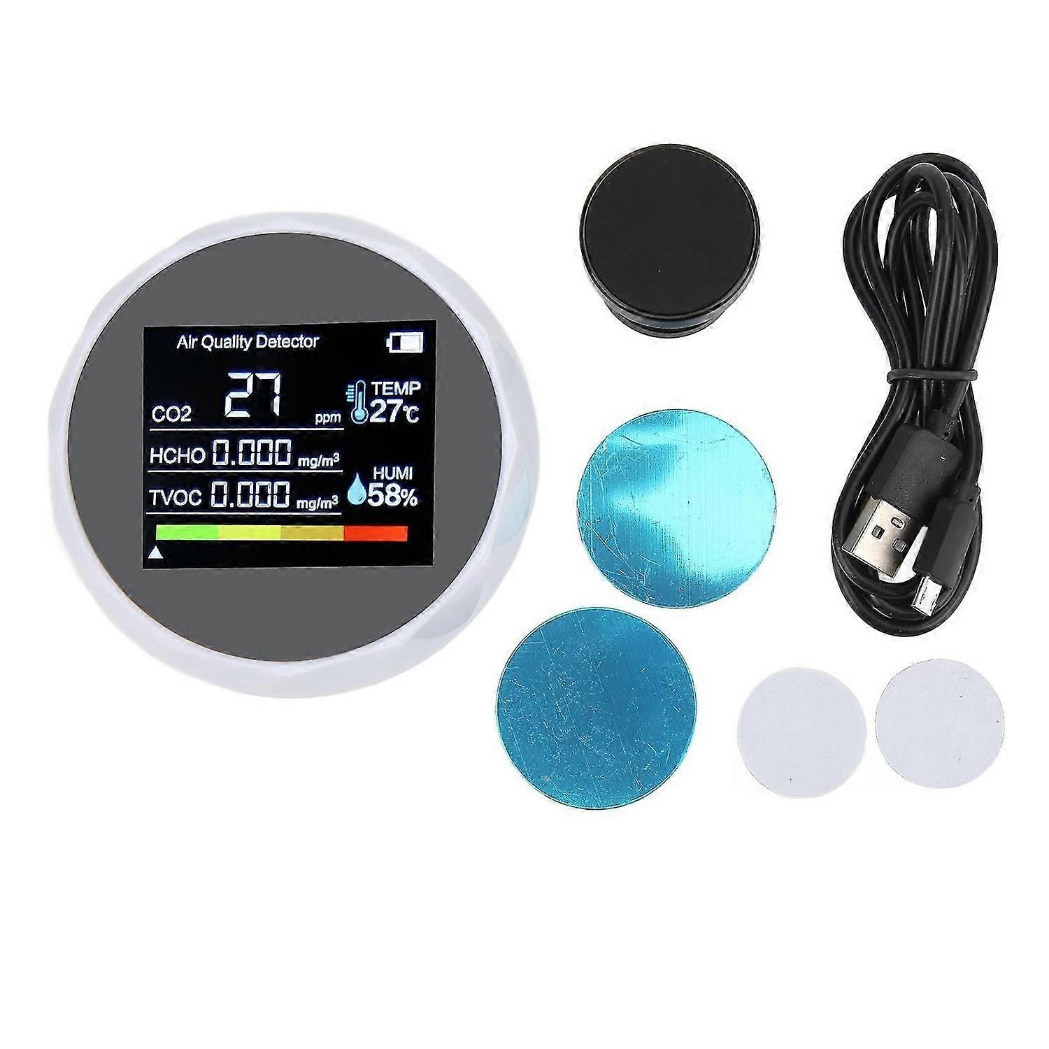 ZN2CO5 Digital Air Quality Monitor 5 In 1 Infrared Sensor Carbon Dioxide Detector HCHO Temperature Humidity TesterWhite