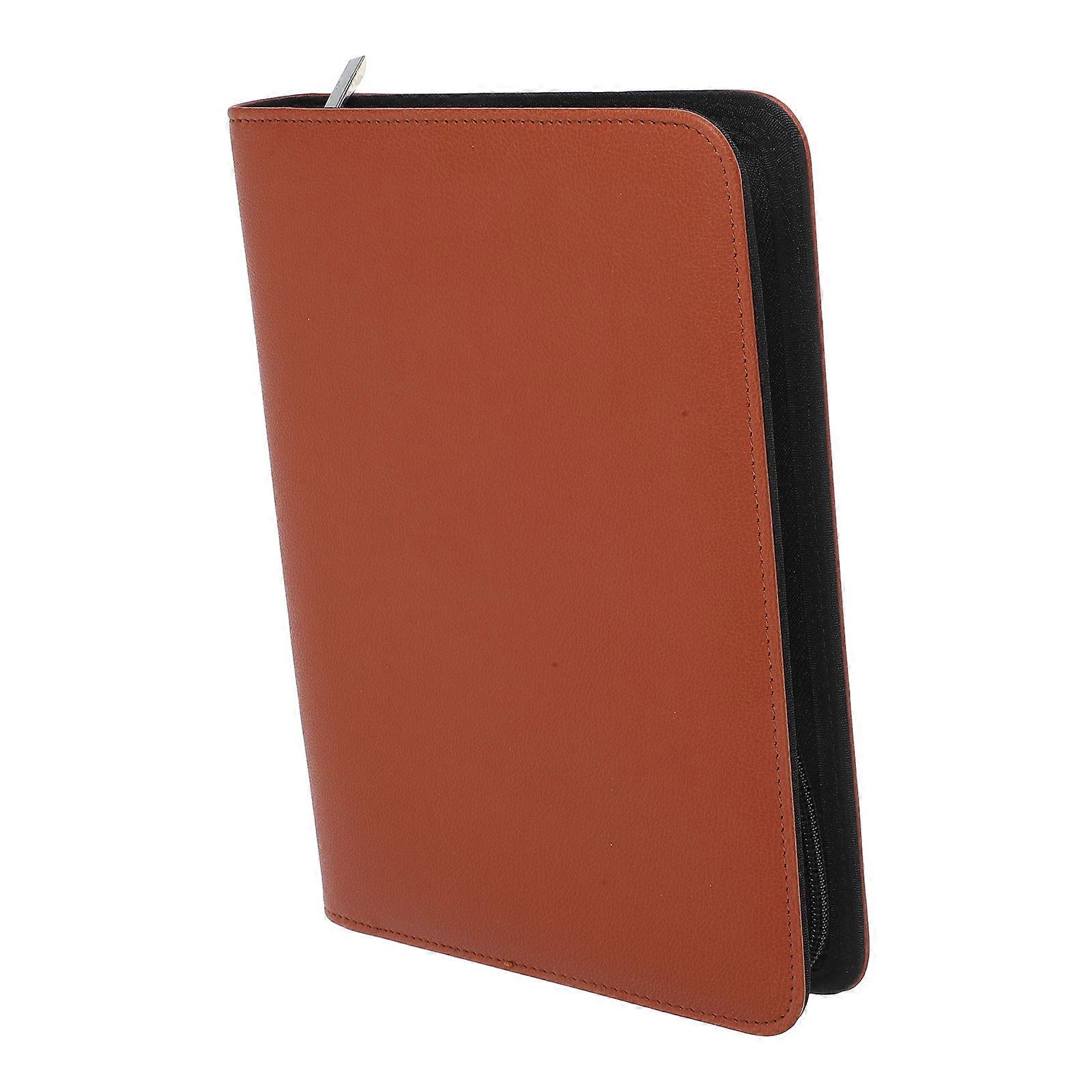 Brown Pu Portfolio with Material and Secure Zipper for Office Use Legal Documents Tablet