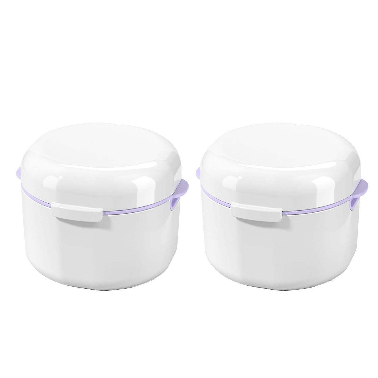 Pp Retainer Case With Lid 2 PCS Denture Soaking Container, DoubleLayer Storage With Drainage Basket Denture Case Travel (White)