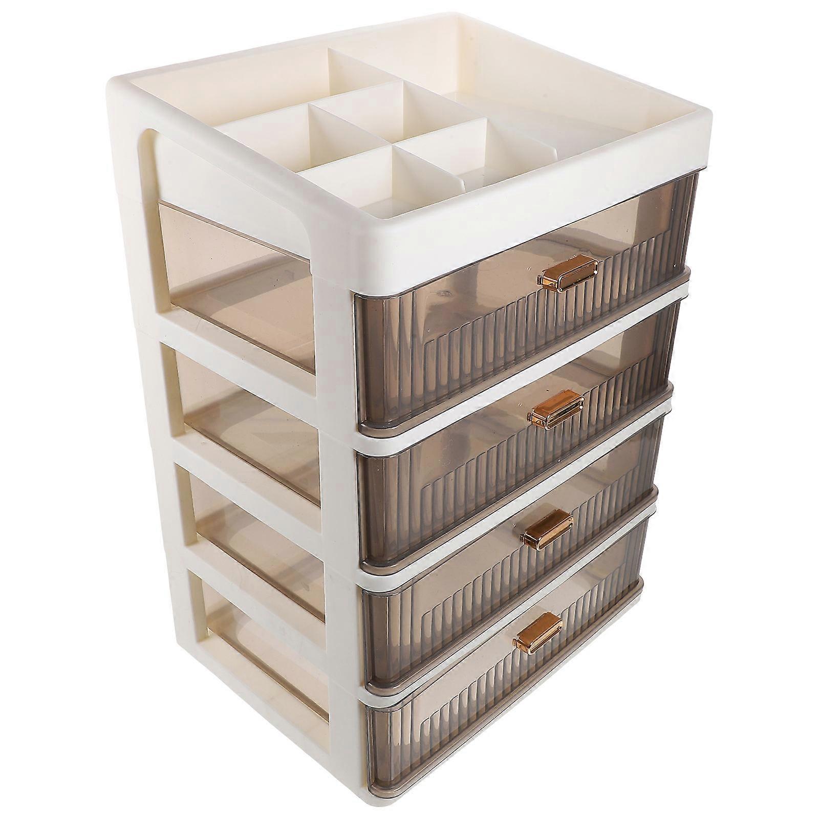 Multi Tier Desk Organizer with Drawers – Transparent 4 Layer Storage Box for Cosmetics & Stationery, Space Saving Design for Home and Office