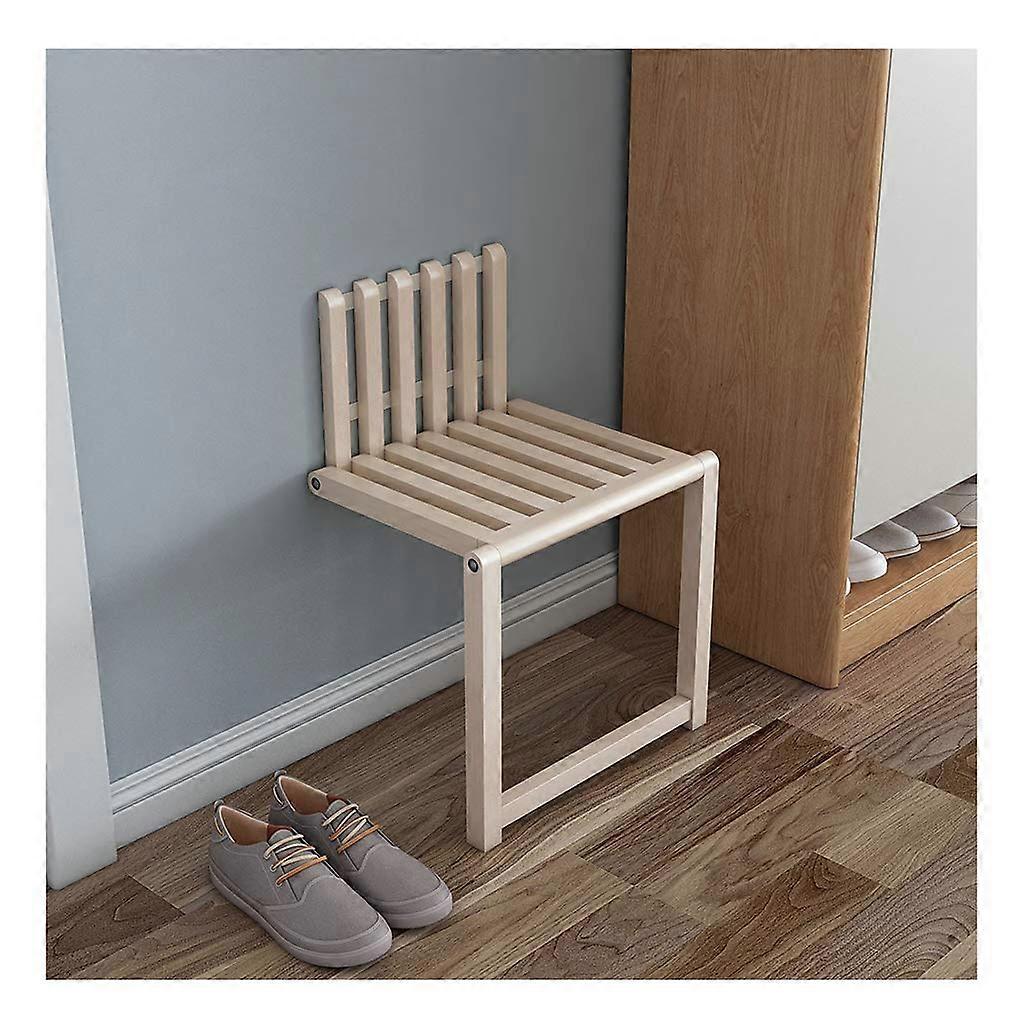 Wall Folding Chair Solid Wood Shoe Changing Stool Space-Saving Design 300 kg Weight Capacity Wood-Coloured