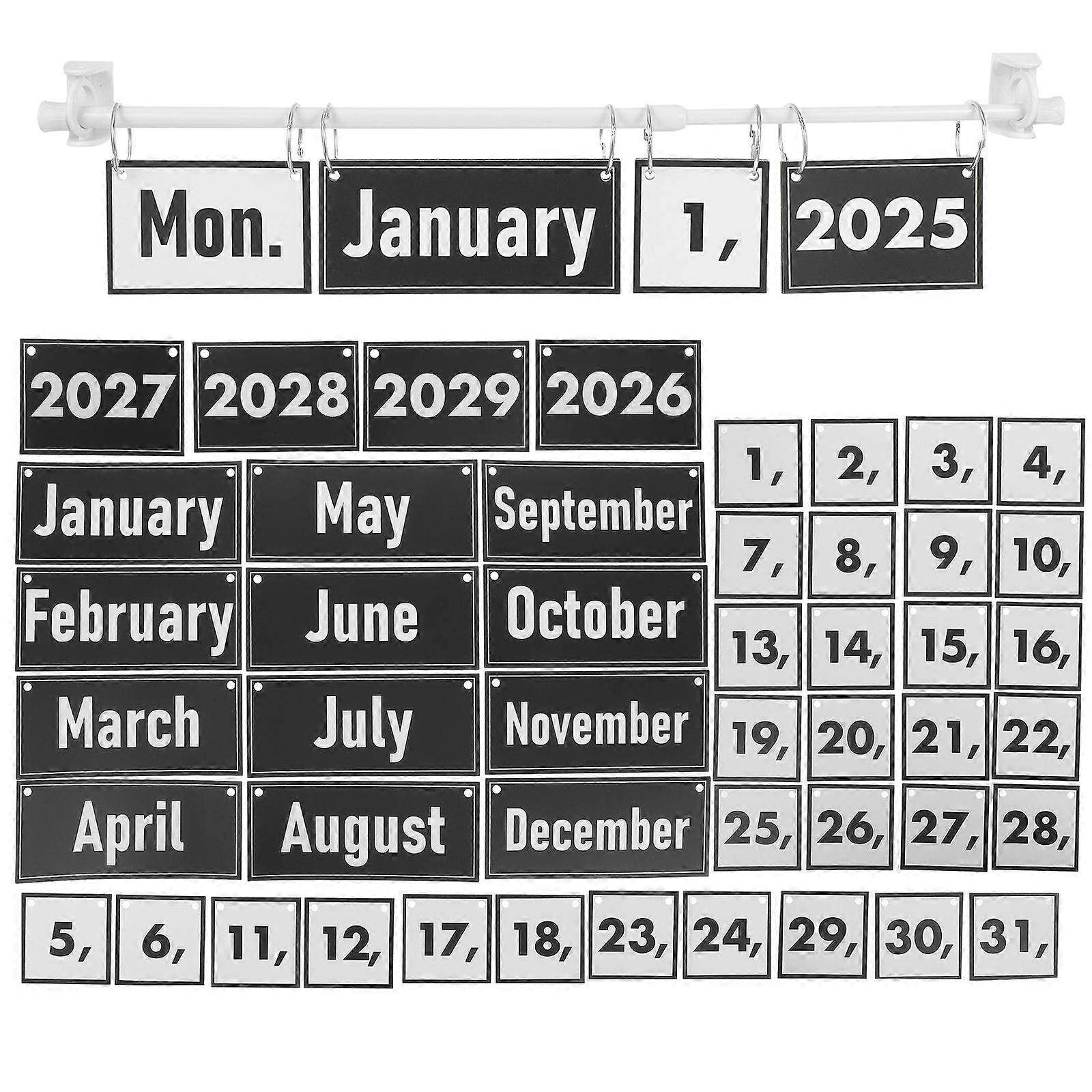 Sturdy Classroom Calendar Bulletin Board Set with Flip Date Cards and Hanging Rings for School or Home Educational Use