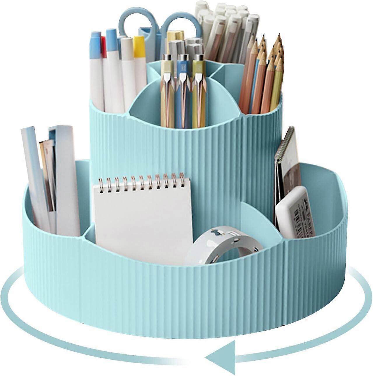 11 Grids 360 Degree Rotating Pencil Holder For Desk, Organizer, Large Capacity Pen And Makeup Brush Storage, Blue