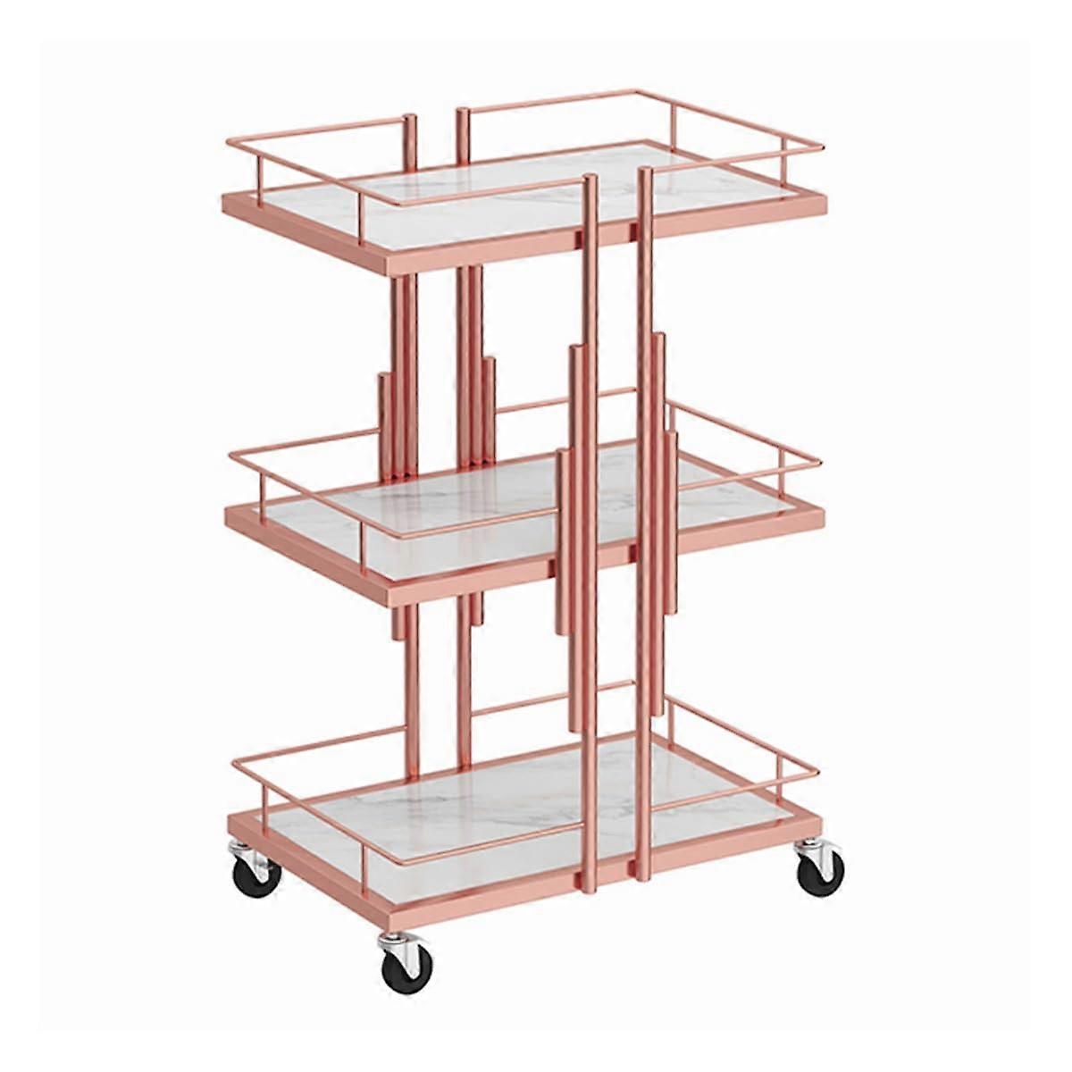 3story beauty cart with wheels, multifunctional storage shelf for home, restaurant, and hotel. Rose