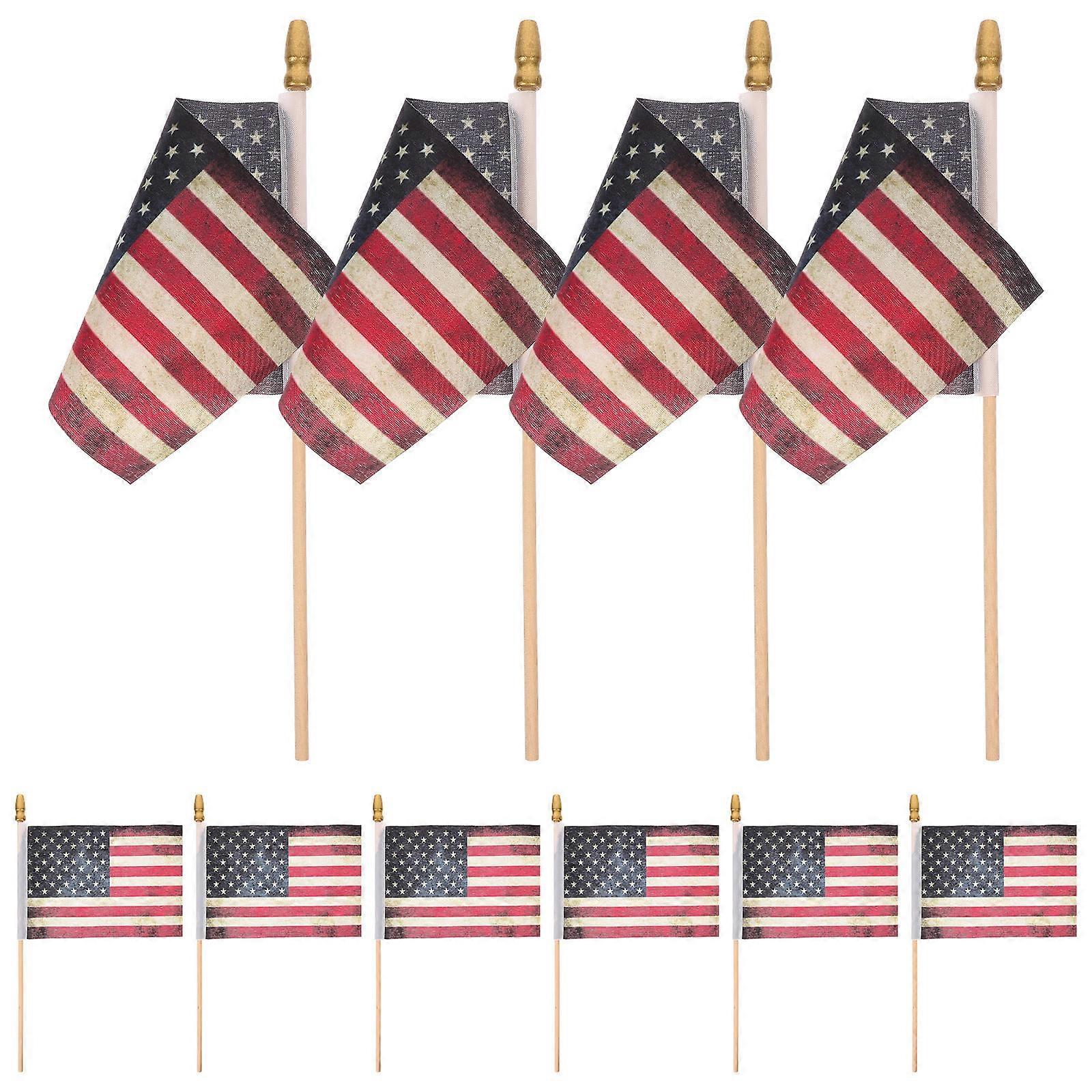 Independence Day Decorations Handheld American Flag Polyester Material Durable Rectangular Shape 10Pcs