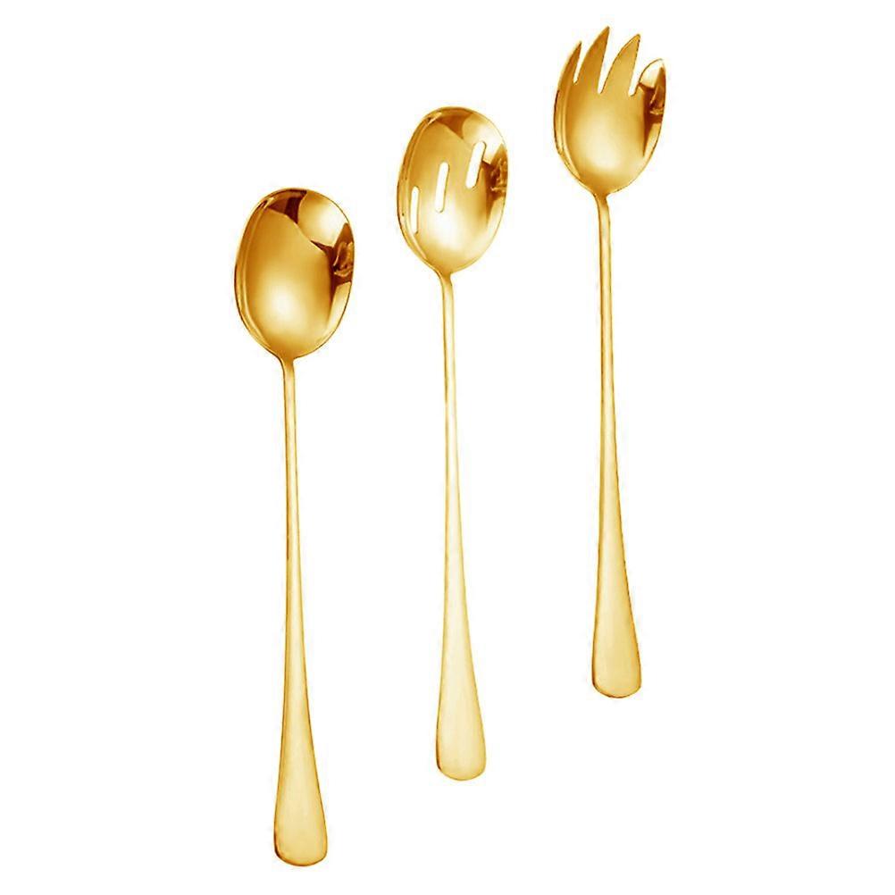 3 قطع أدوات المائدة الفولاذ المقاوم للصدأ مجموعة شوكات السلطة بمقبض طويل وملاعق لخدمة المطبخ المنزلي وتناول الطعام أواني الطبخ الأنيقة