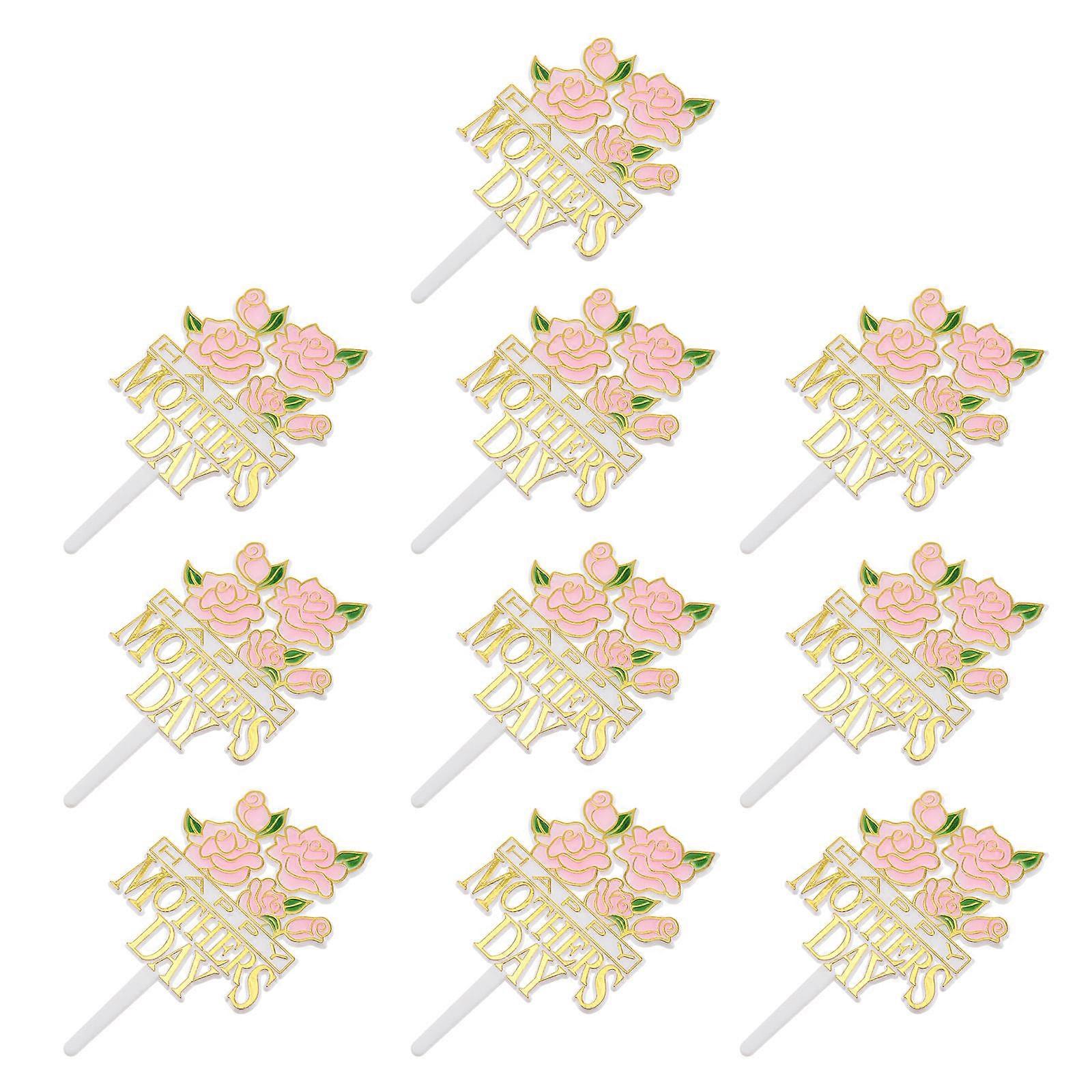 Pink PE Cake Topper with Gold Blocking Rose Design for Decoration Create Memorable Party Atmosphere 10 Pcs