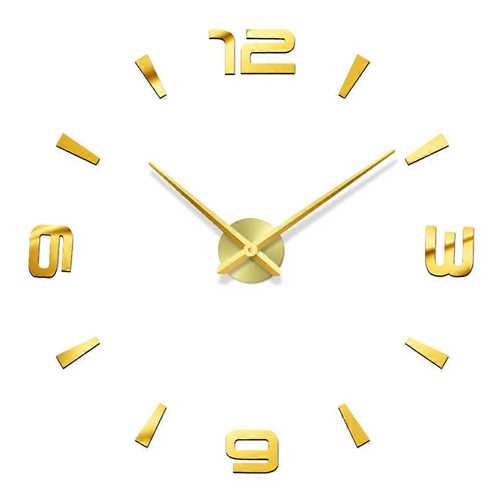 Golden Frameless Wall Clock with Self-Adhesive Design for Smooth Walls Modern Home Office Decor