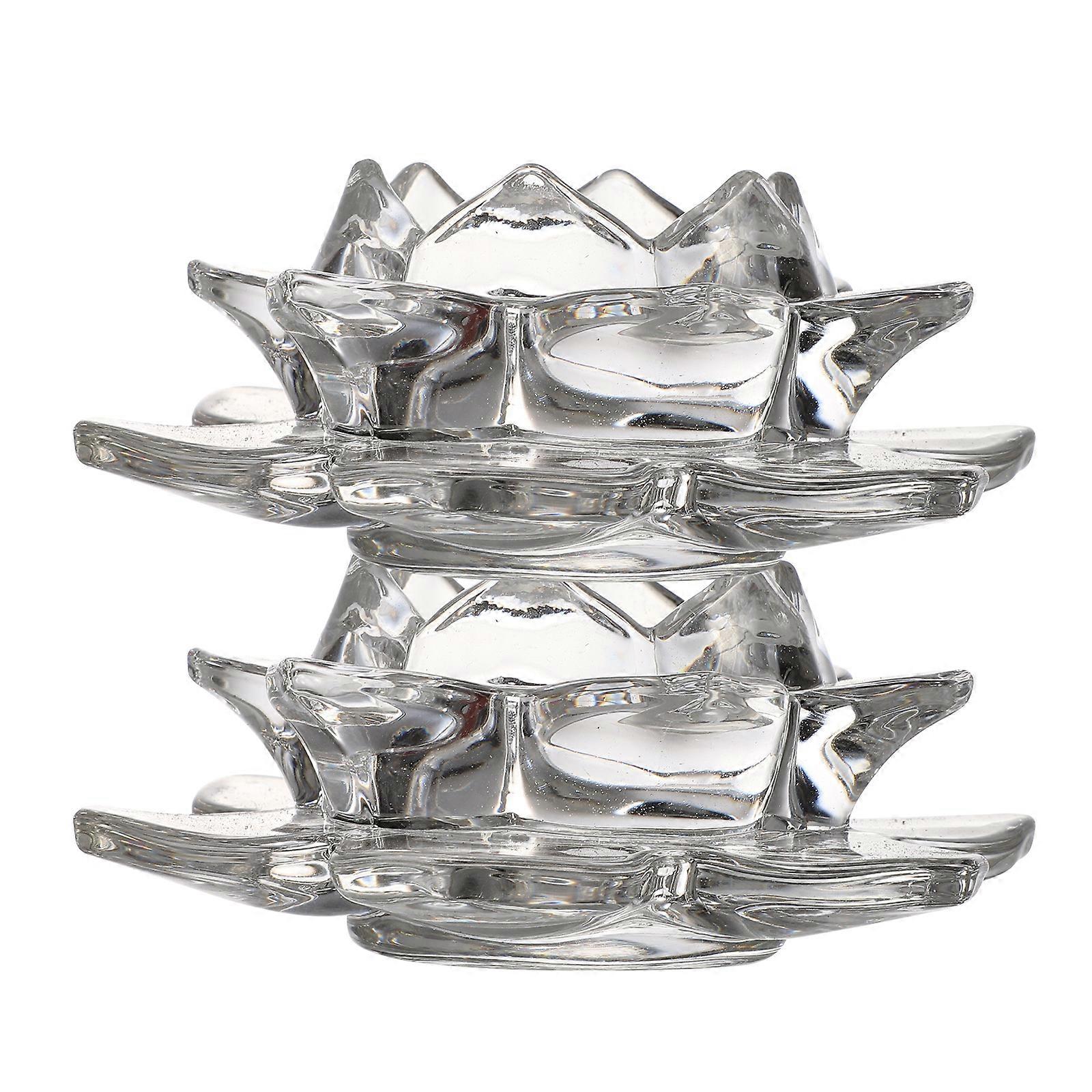 Lotus Modeling Candleholder Crystal Candlestick Holders Restaurant Decoration Transparent Pedestal Tea Light Holder 2Set