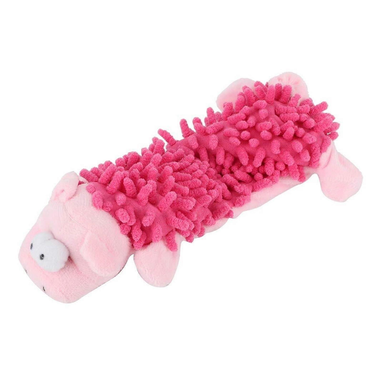 Small plush dog toy with sound, cute chew toy in animal shape for puppies and cats, soft teething toy for pets (Roseate Pig)