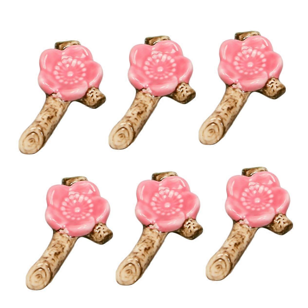 6 Pieces Ceramic Chopstick Rests in Japanese Style Cherry Blossom Design, Red Holder for Chopsticks and Spoon, Durable and Easy to Clean