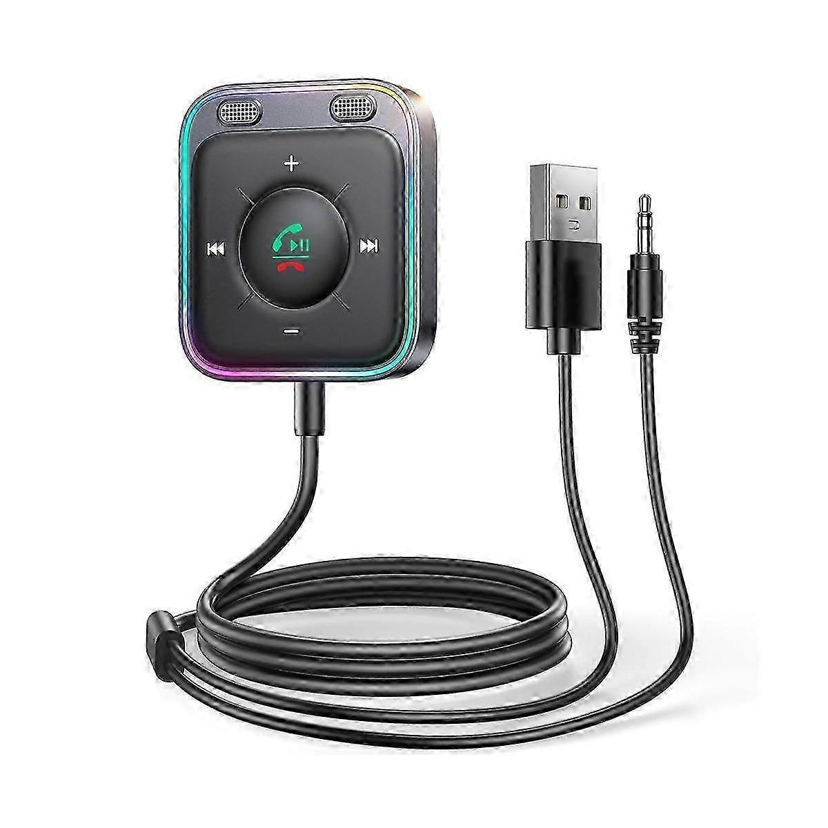 Bluetooth 5.3 AUX Car Adapter Dual Mics Noise Cancellation Transmitter Hand Free Wireless Receiver