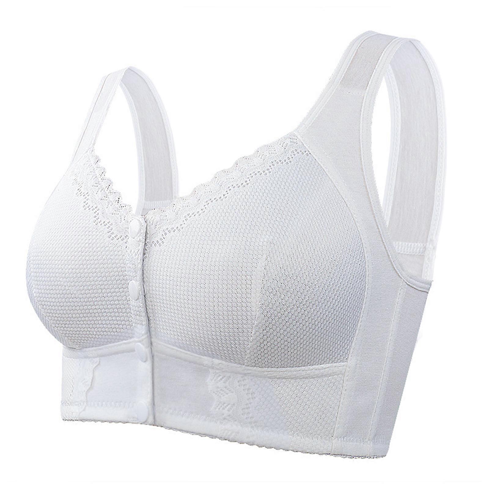 Supportive Front Hook Closure Bra No Underwire Full Coverage Underwear for Senior Ladies Breathable Fabric Brassiere  White 42 95