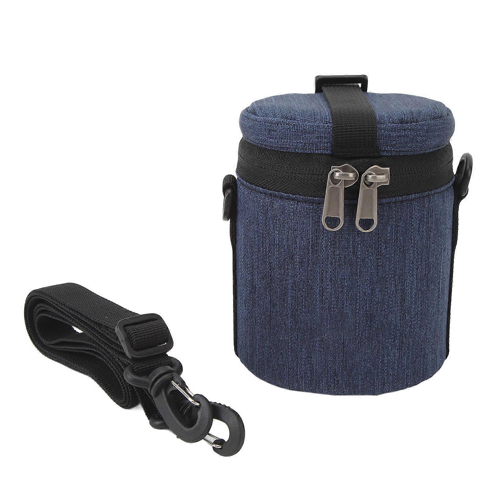 Camera Lens Case with Zippers Top Handle Adjustable Shoulder Strap Waterproof Lens Pouch Bag for Short Focal Length Lens Blue