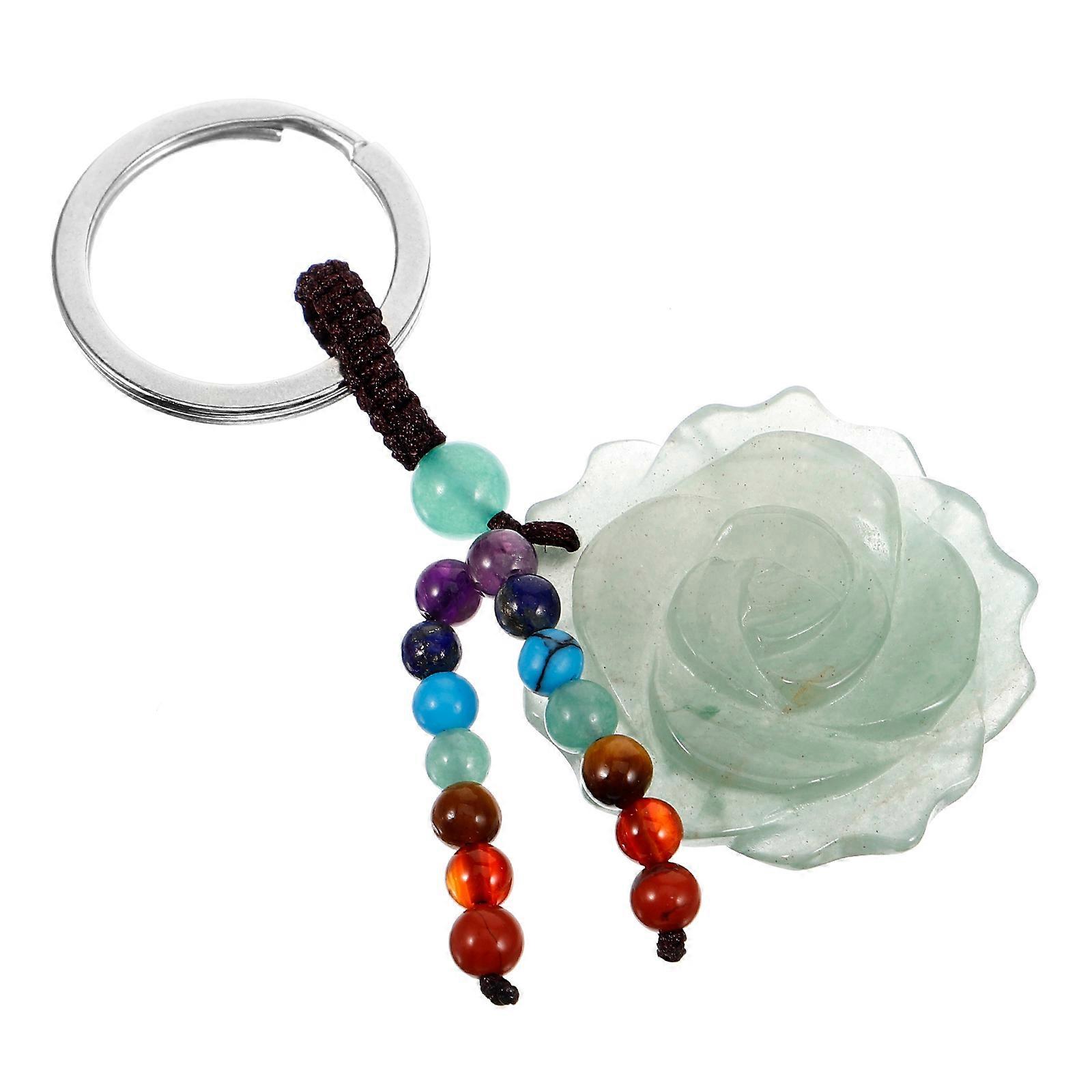 Multi Color Green Aventurine Rose Shape Key Ring for Bag Decoration and Gifts 1 Pc