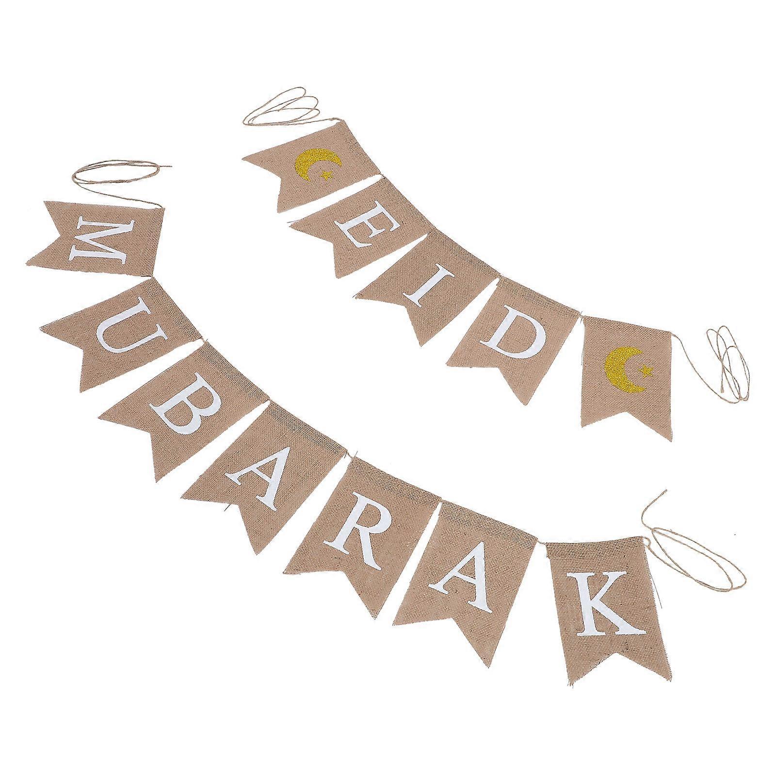 1 Set Linen Eid Mubarak Banner for Restaurant Hanging Decoration