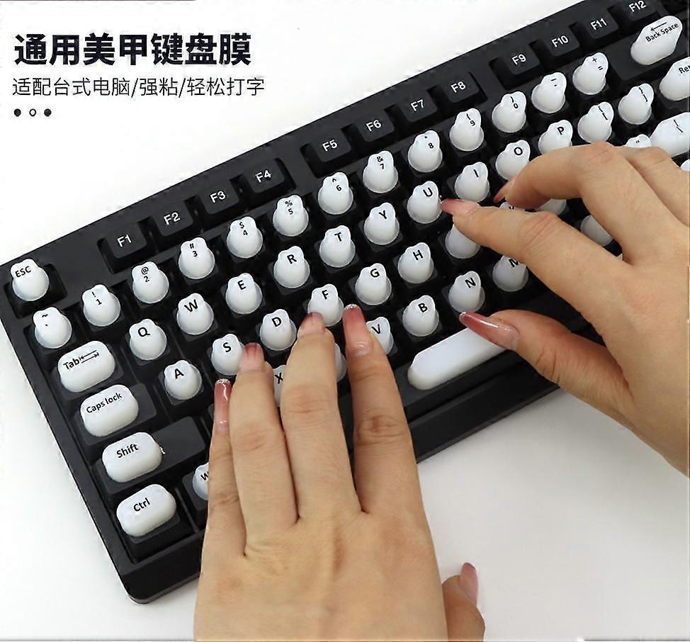 Autocollants de clavier Nail Art : Capuchons de touches en silicone en relief pour ongles longs - Accessoires de frappe pour femmes - Couverture de protection de touches souples pour PC portable de bureau