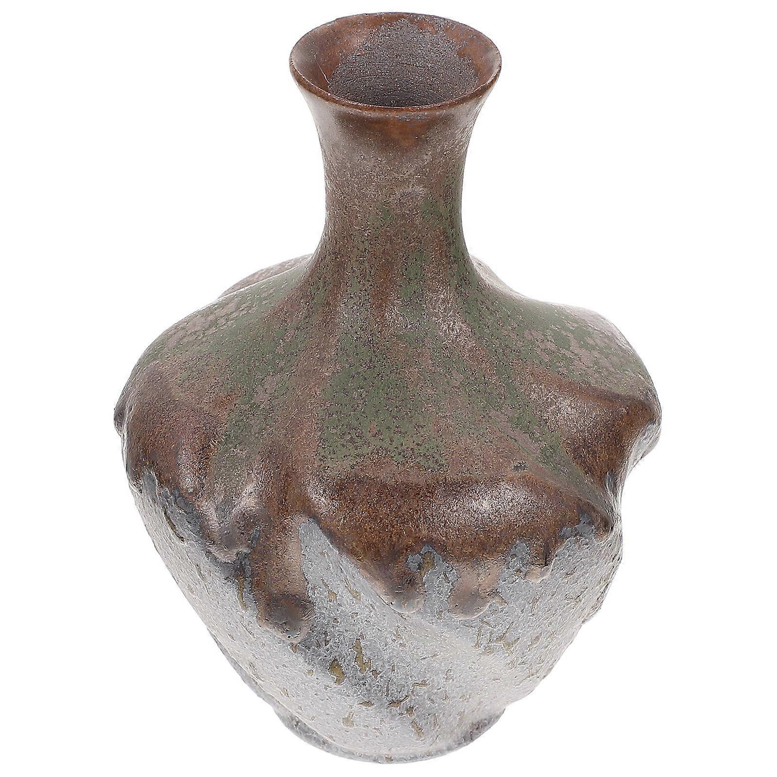 Elegant Retro Ceramic Vase – Unique Shaped Decorative Flower Holder for Home, Office, and Study Room – Practical Desktop Adornment for Dried Flowers