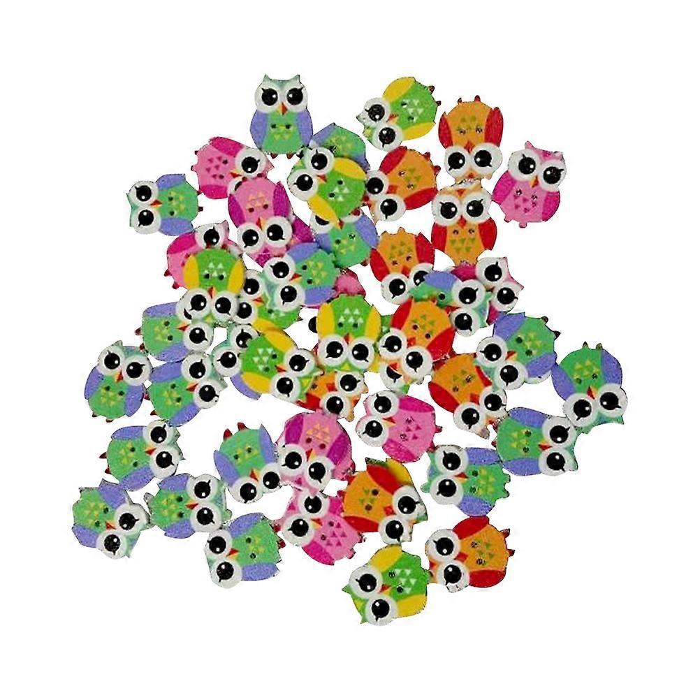 Wooden Buttons with Owl Shape Assorted Color for Craft Use Cute Animal Pattern Ideal for Sewing Projects 100 Pcs