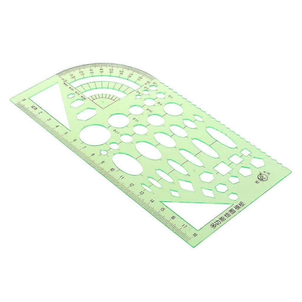 Drawing Ruler Template for Students and Kids, Green Multifunctional Drawing Tool with Measurements and Shapes