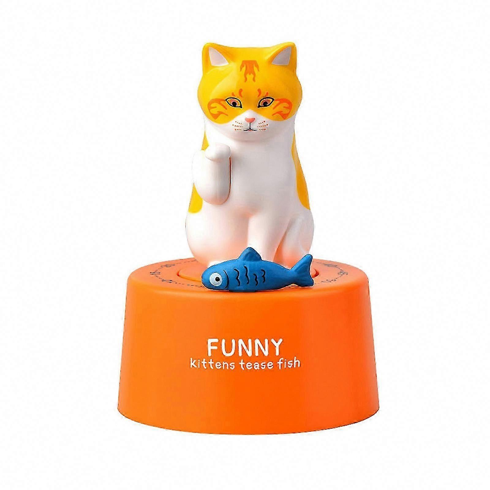 Kitchen Timer Cartoon Kitten Shape Mechanical Timer Student Learning Exam Timer for Kitchen Baking Steamed Fish Reminder Orange