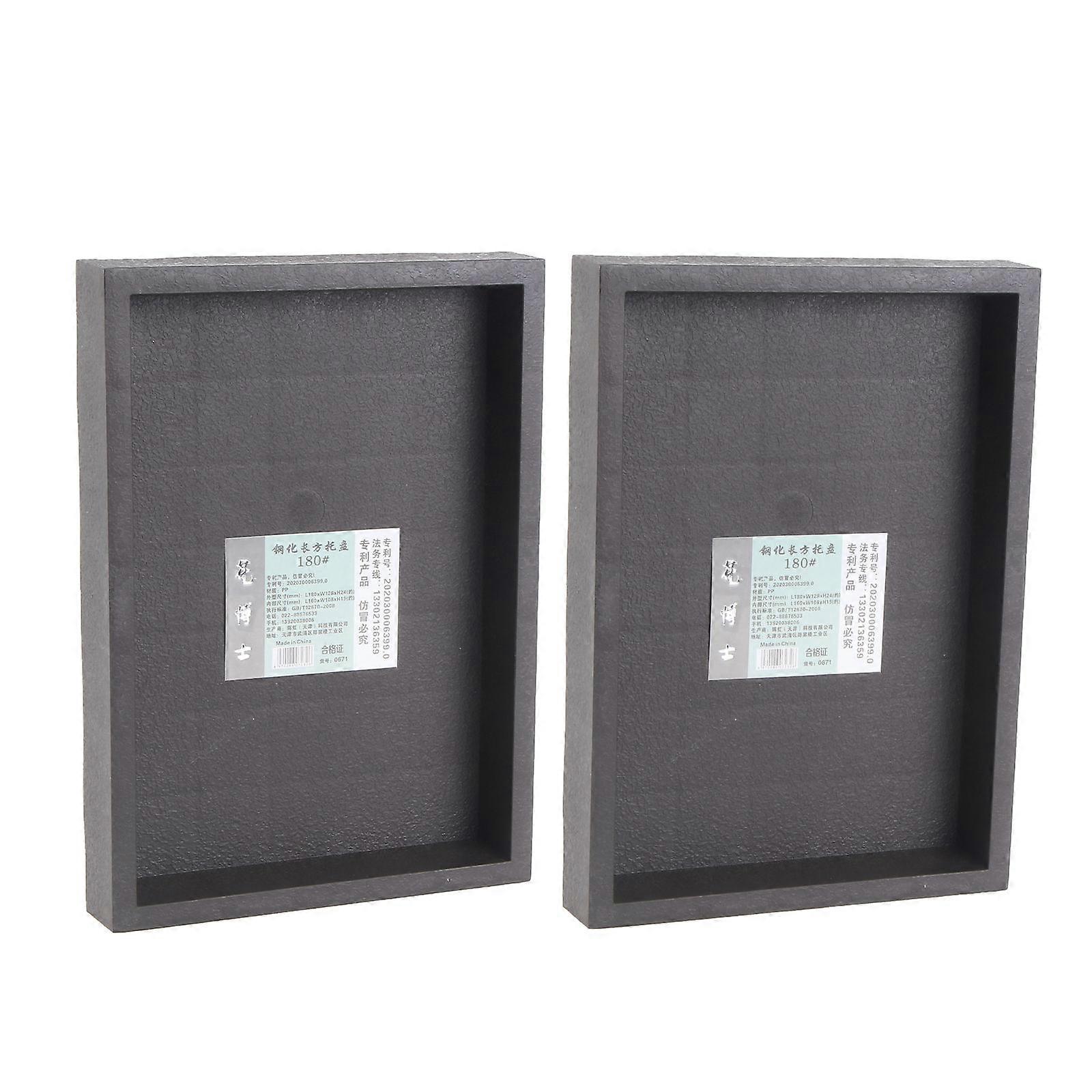 2Pcs Rectangular Flowerpot Trays with Water Plates for Bonsai Bases Dark Grey Resin
