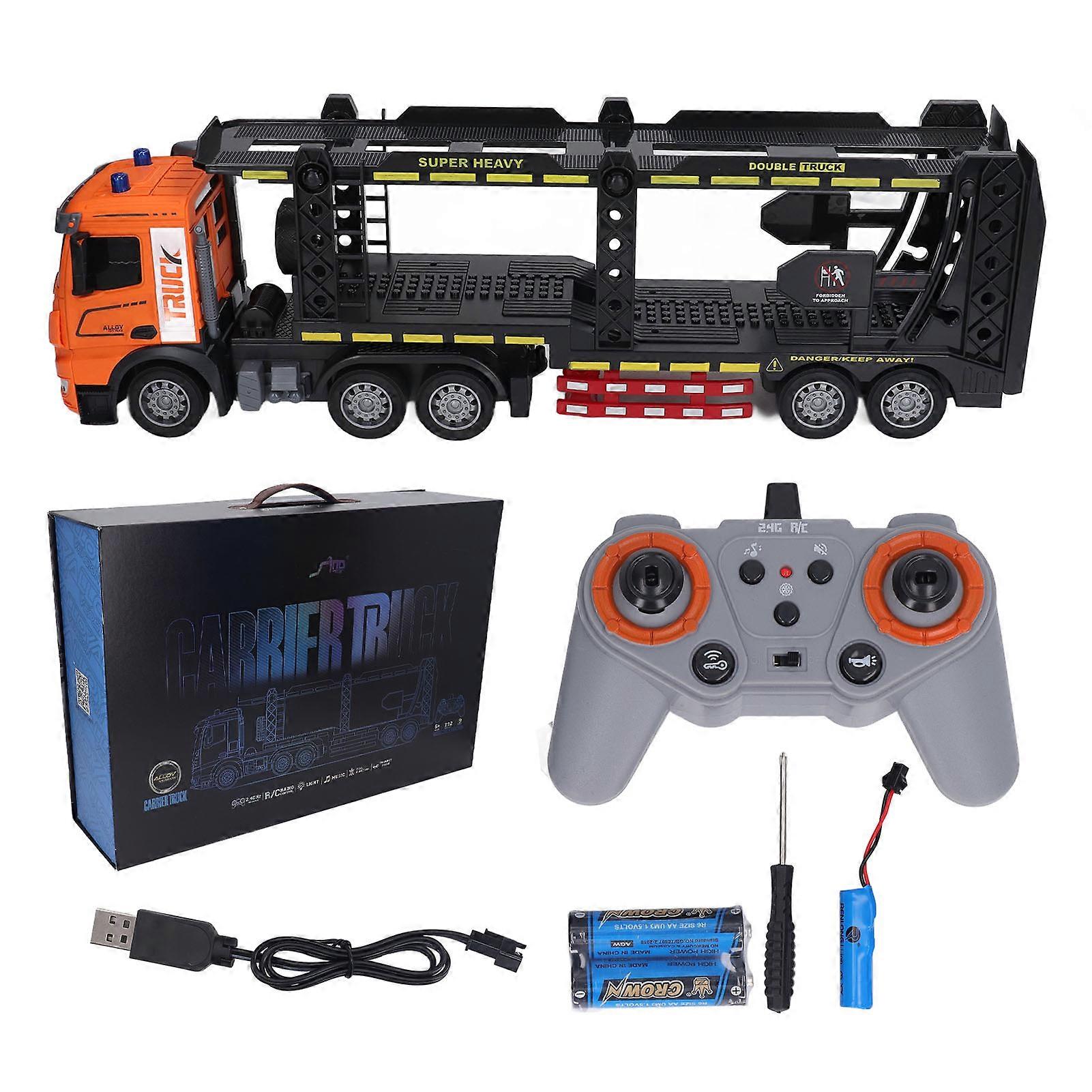 RC Semi Truck with Trailer Double Layer Full Function Sound Light Rechargeable Remote Control Transporter for Kids