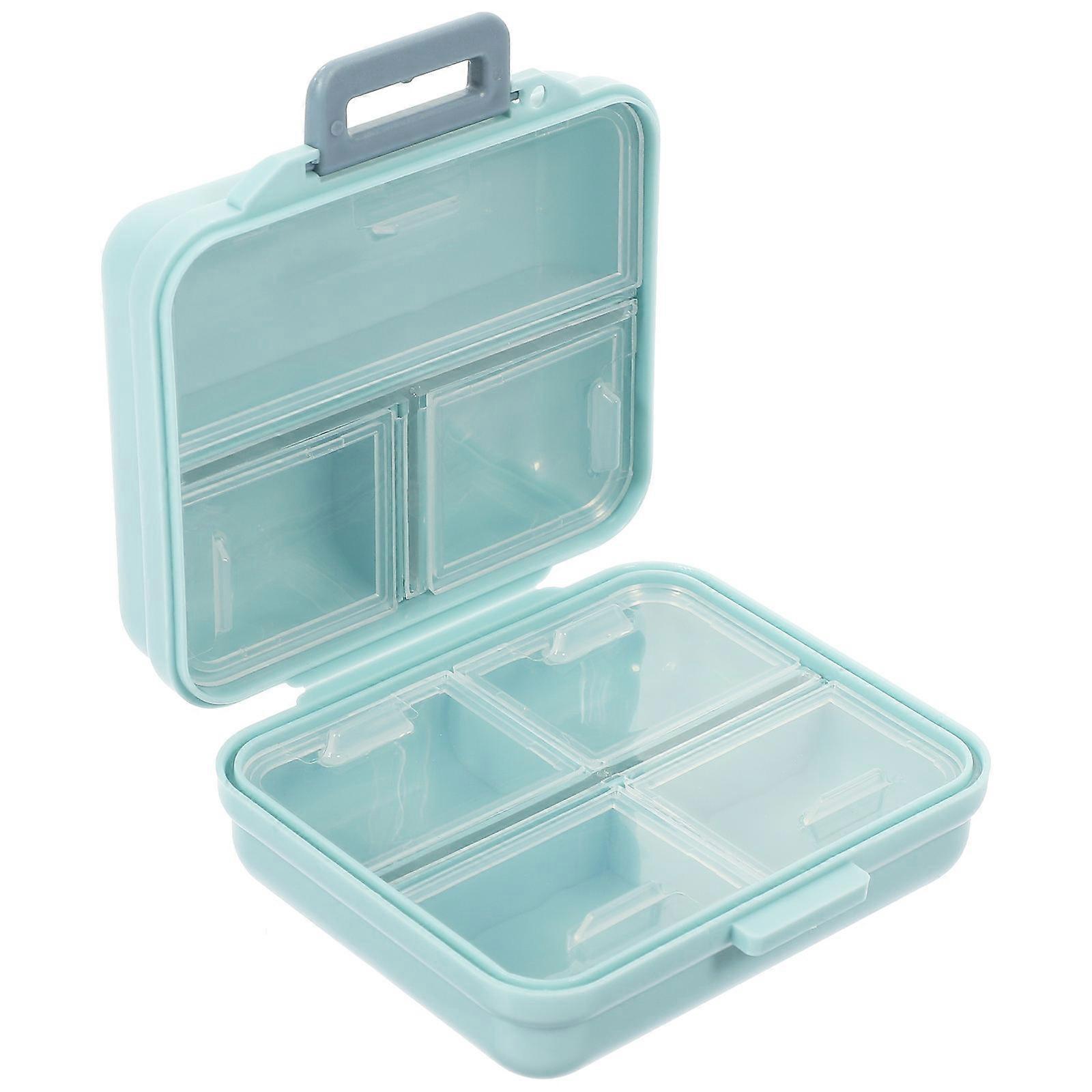 Blue Portable Storage Case with Handle Design for Pills Organizer 7 Compartments Plastic