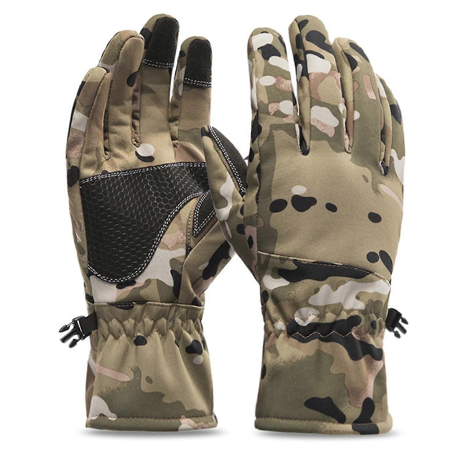1 Pair Winter Men's Camo Touchscreen Gloves with Plush Lining & Anti-Slip Palm