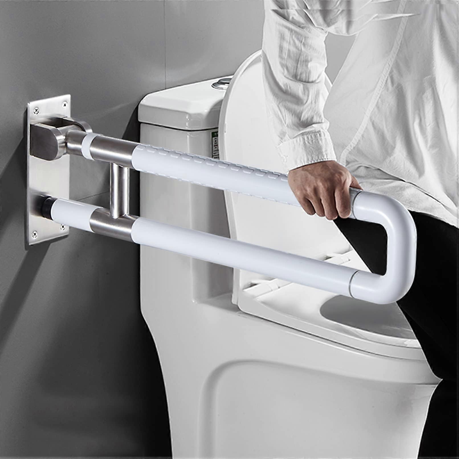 Bathroom Safety Grab Bar, Foldable Arm Support, Rust-Free Toilet Handrail, 70cm Sturdy Support Rail for Disabled Use, White