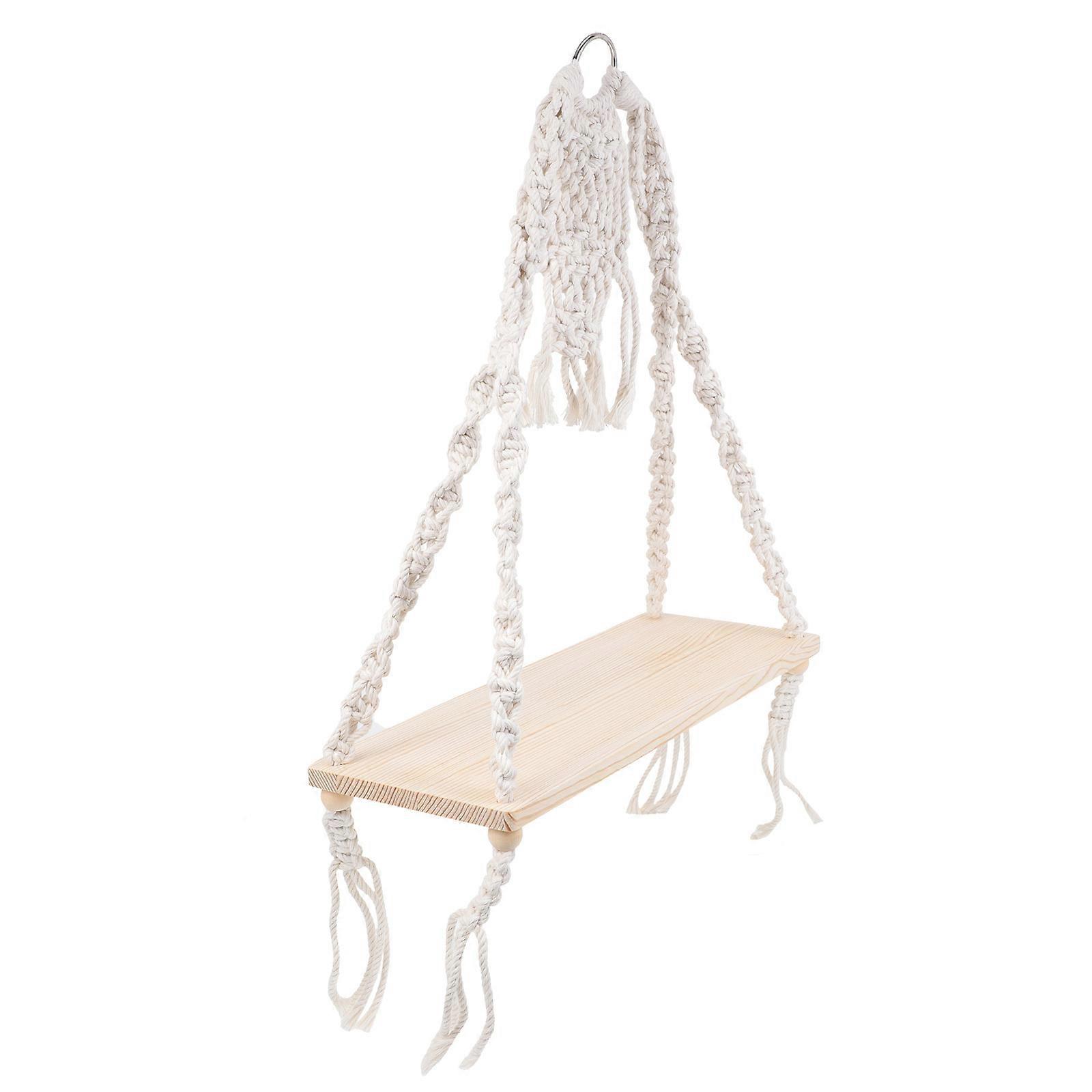 Beige Knitting Cotton Rope Flowerpot Rack for Home Use with 1Pcs Tapestry