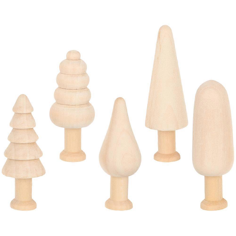 DIY Unfinished Wooden Trees for Painting Craft and Decoration Beige Color 5 Pieces