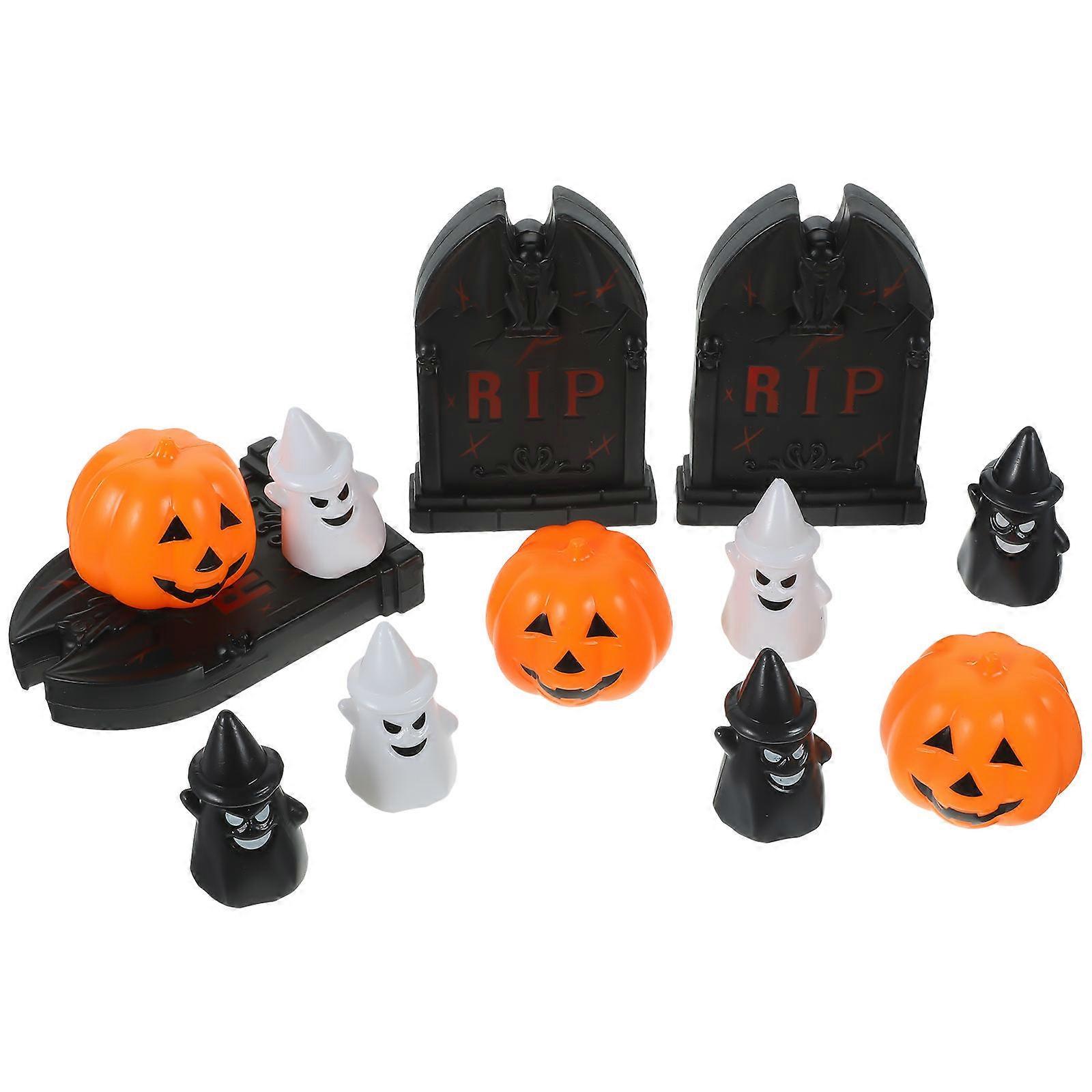 Halloween Table Centerpiece Set with Pumpkin, Tombstone & Ghosts – Classic Spooky Desktop Decoration for Parties, Home, Office, Bar & Festival Use