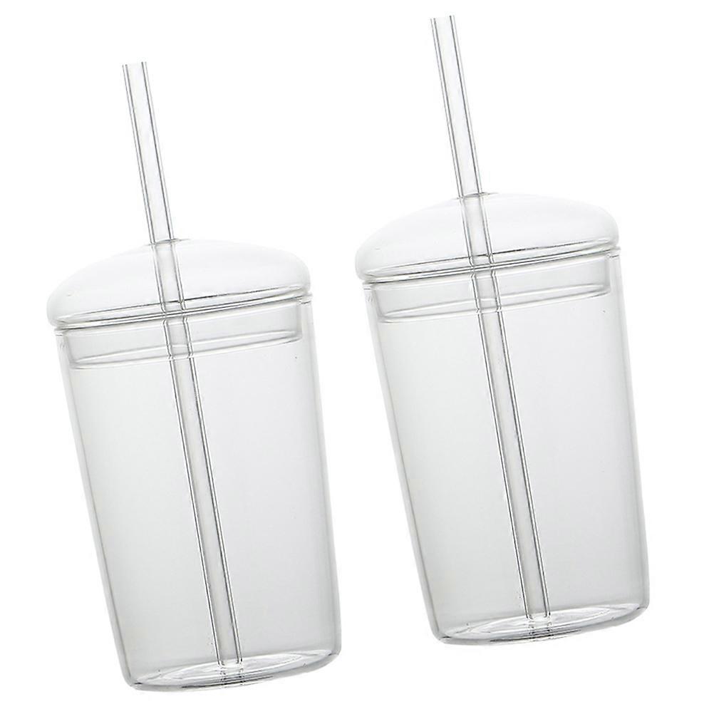 Transparent Glass Cups with Straws for Storage Use Set of 2 Perfect for Drinks Coffee Tea Milk Juice