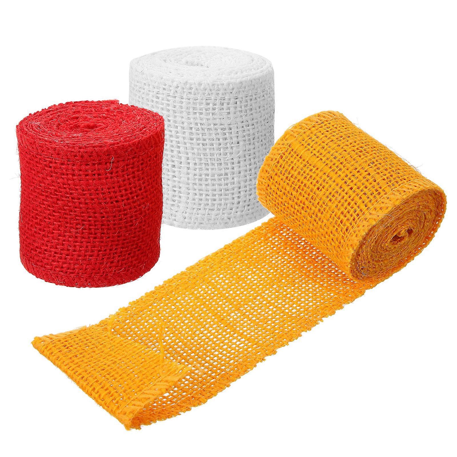 3 Rolls Assorted Color Linen Burlap Ribbon for DIY Crafts and Wedding Decorations 3pcs