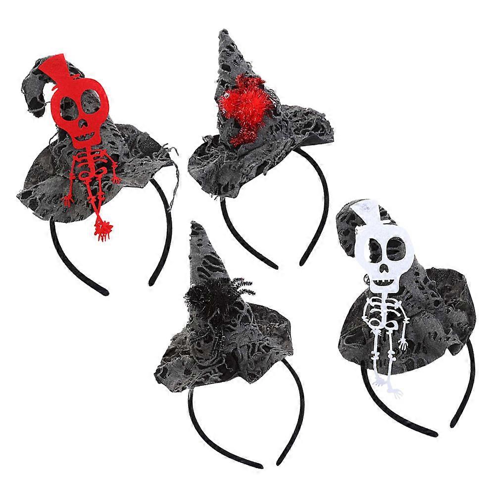 4Set Halloween Hair Hoops Assorted Color Skull Pattern Decorative Props for Cosplay Costume Party