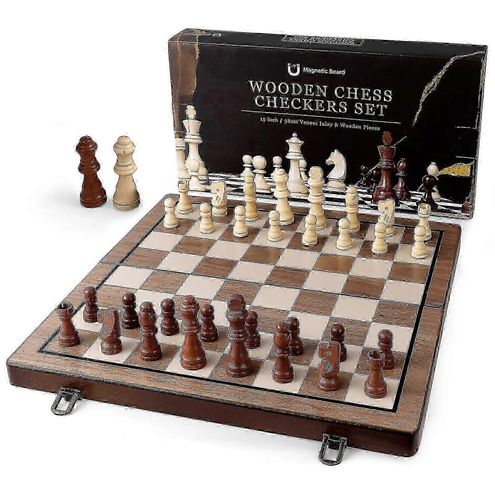 1 Set Wooden Chess Checkers Board Game Magnetic Chess Set Folding Chess Board Magnet Chess Pieces Travel Game