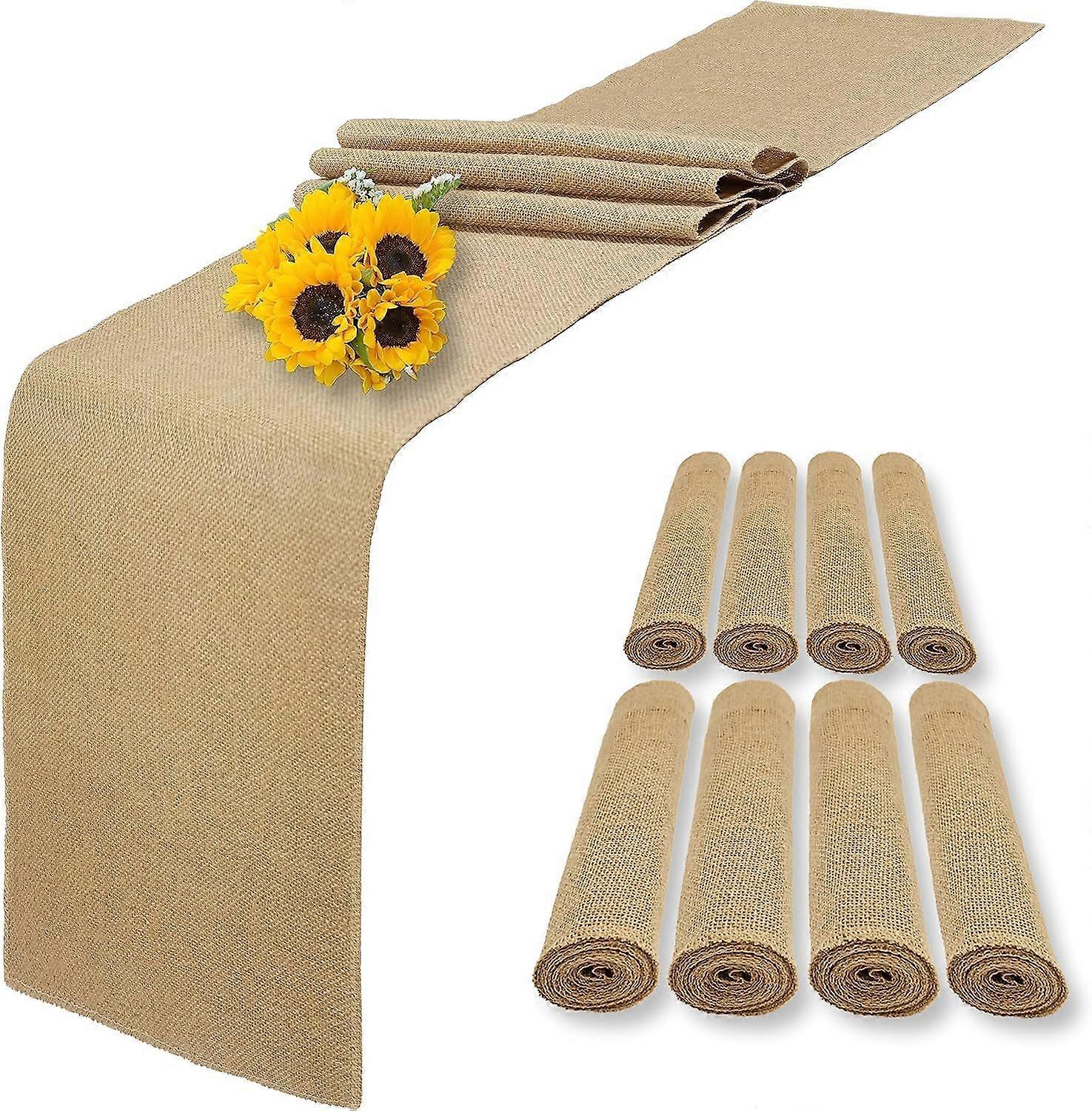 8 Pack Natural Burlap Table Runners,12 x 108 Inch Rustic Jute Table Runner and