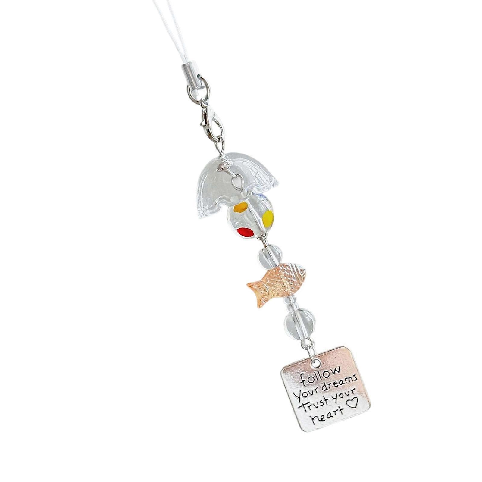 Trendy Acrylic Bead Fish Phone Charm with Secure Attachment Wind Chime Design Double Purpose Keychain Accessory  Gold