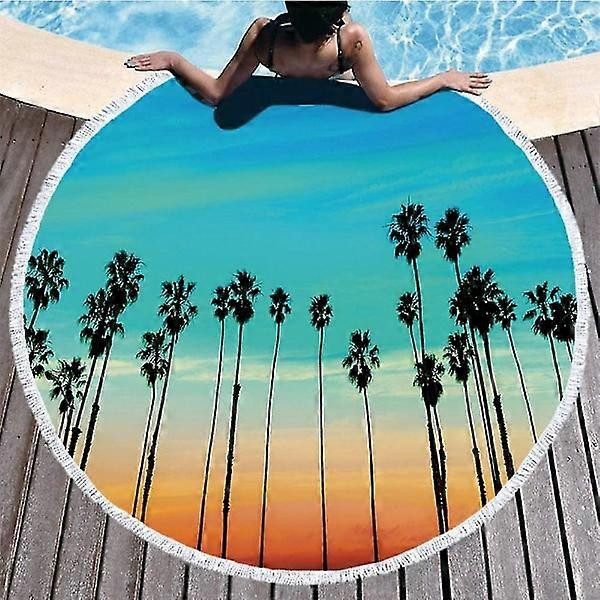 Beach Towel 150 x 150 cm Thick Oversized Round Beach Towel, Microfiber Fabric with Cotton Fringe
