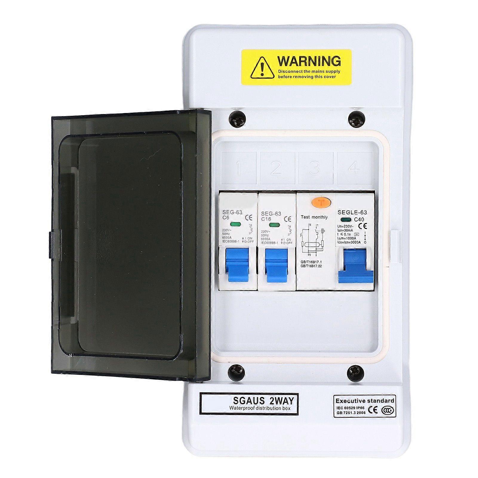 2 Way Circuit Breaker IP66 Mini Leakage Circuits Breakers 40A 30mA RCD+2MCB(6A+16A) 230V AU