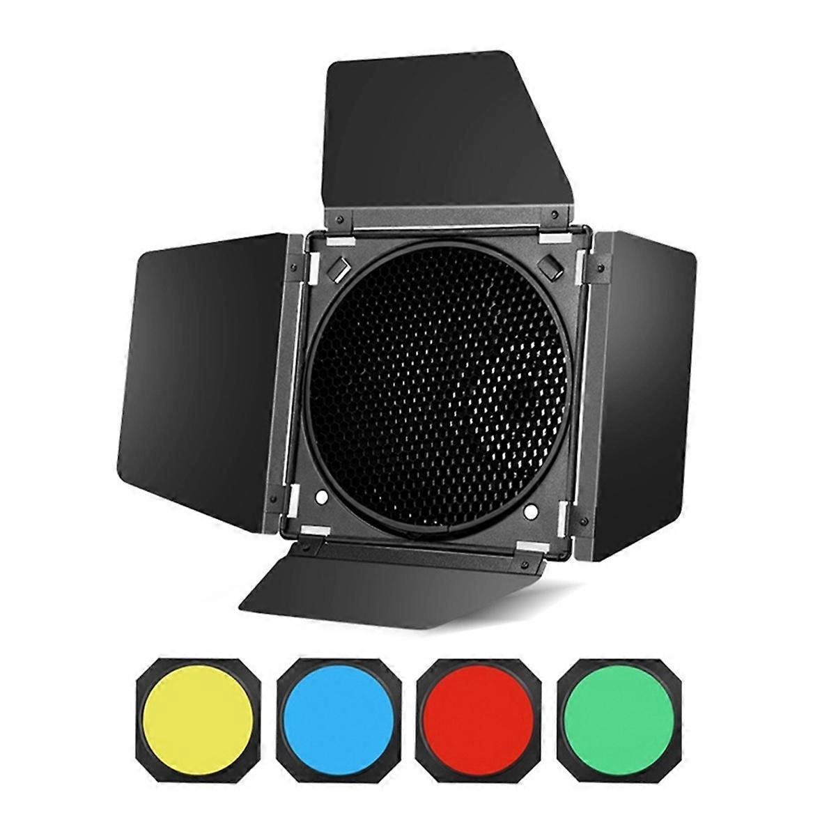 BD-04 Barn Door with Honeycomb Grid 4 Color Gel Filters