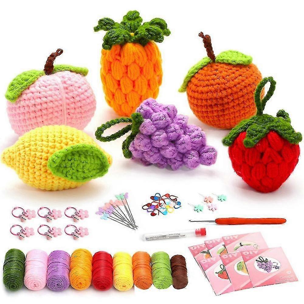 Complete Crochet Kits For Beginners, Diy 6 Pcs Fruit Crochet Kit Wi...