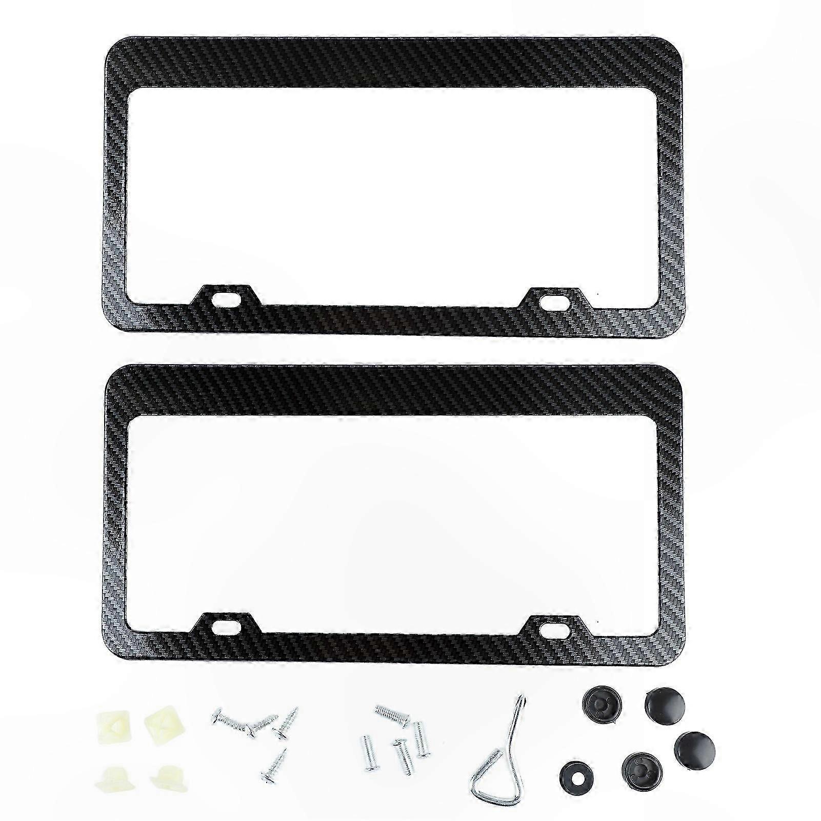 2-Pack Rustproof Car License Plate Frames, Universal Carbon Fiber Plate Holders for Vehicles
