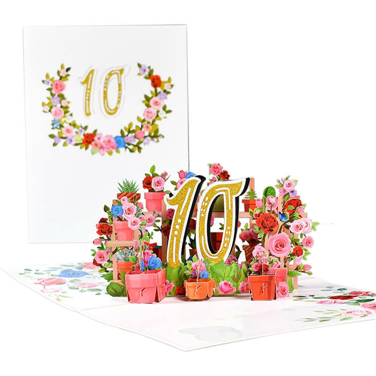 3D Flower Anniversary Card Set with Small Envelopes for Couples - Handwritten Supplies for Valentine’s Day and 10th Anniversary