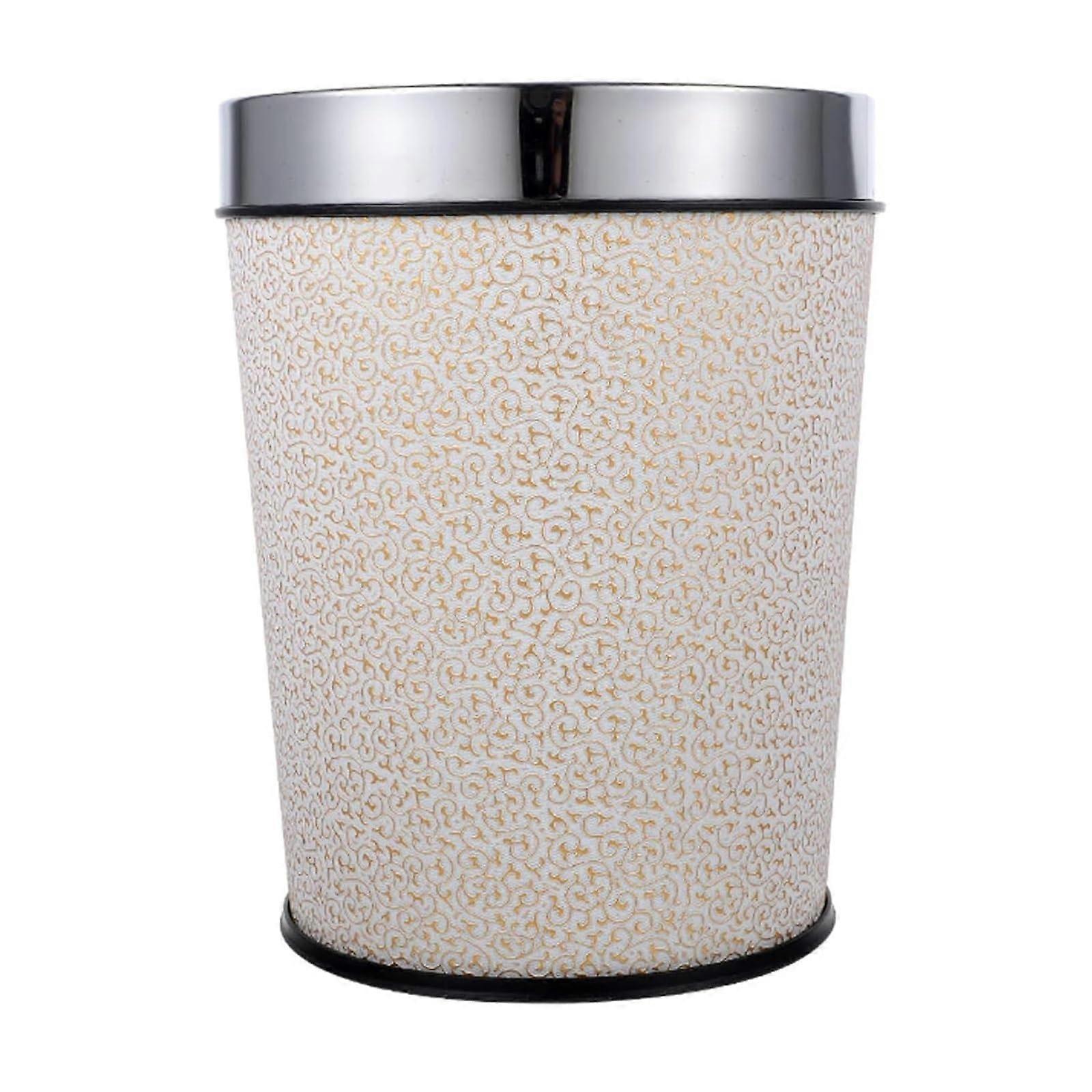 Under Kitchen Counter Bins 5L Trash Can Beige Retro Style Decorative Flower Print Paper Bucket 25X21X21CM