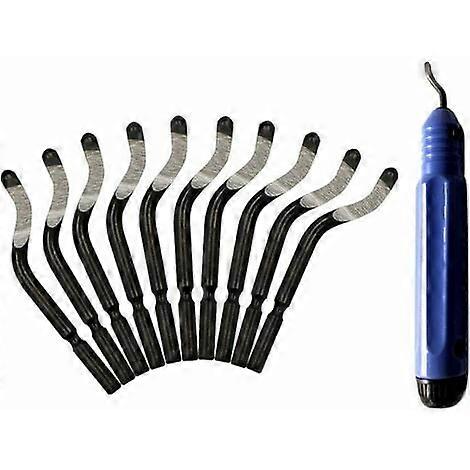 Portable Manual Deburring Tool, Repair Part Tool, 1 Deburring Tools + 10 Blades 360° Rotating Deburr Replacement Blades, Burr Remover for Aluminum C