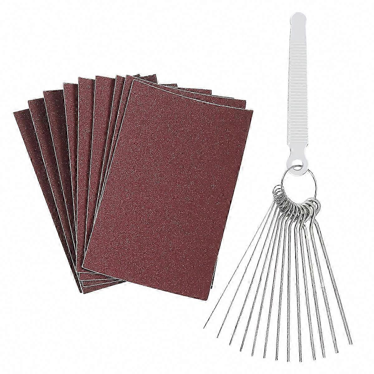 Guitar Bridge Saddle Nut Files Set - 13 Size Needle Files with Circular Section and 9 Pcs Sand Paper