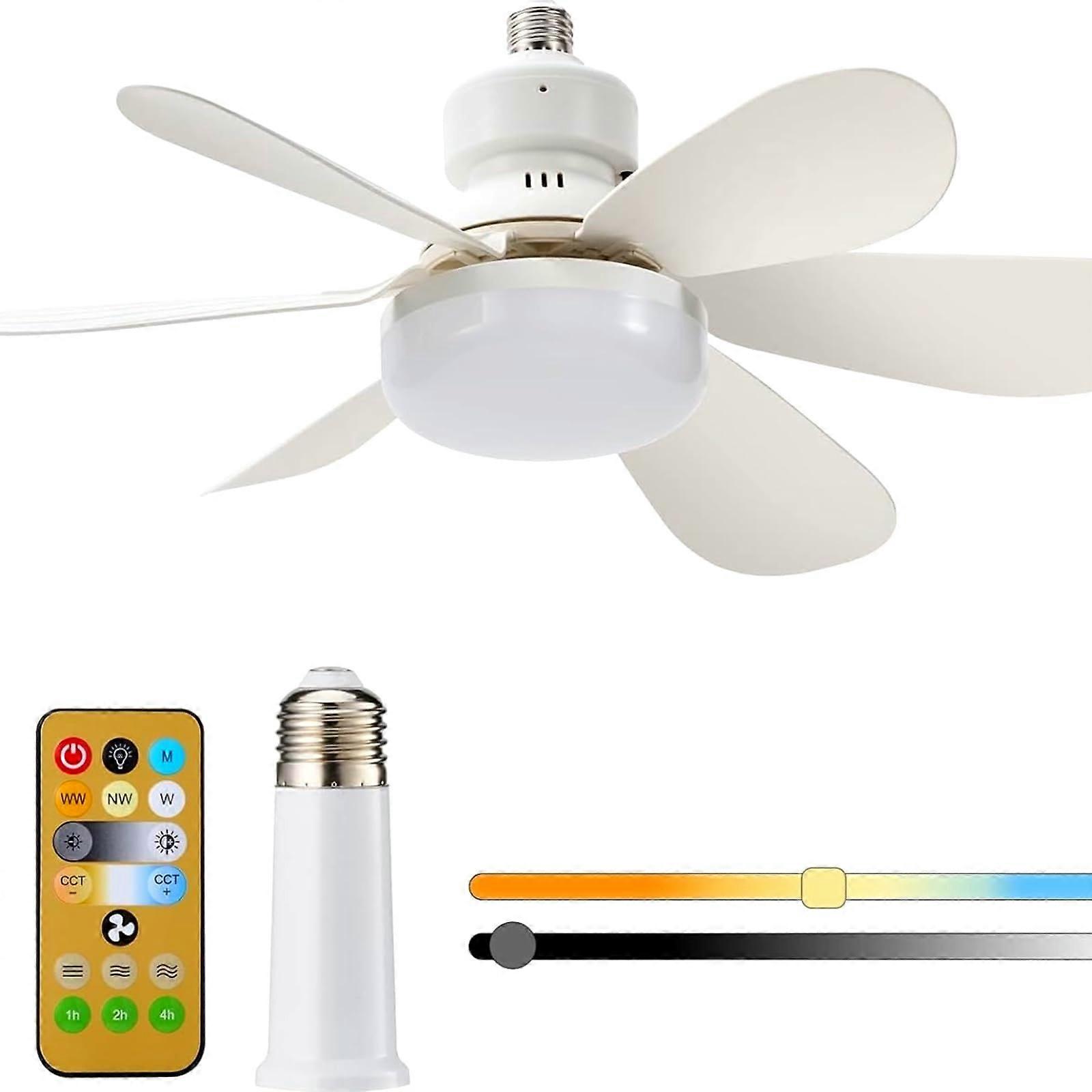 Brabola Socket Fan Light With Remote, Ceiling LED Light Bulb, 3-Color Dimmable 3000K-6000K, Quiet White-40W